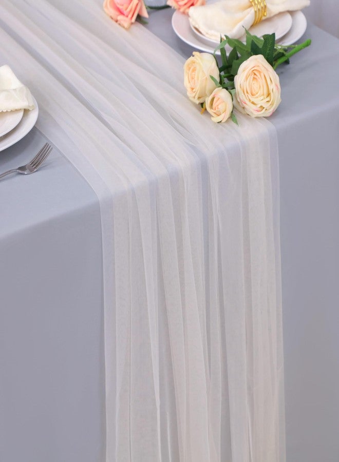 Snowkingdom White Ivory Cheesecloth Table Runner 10FT, Sheer Tulle Boho Cheese Cloth Gauze, Rustic Elegant Decor for Wedding Baby Shower Holiday Dining - Image 1