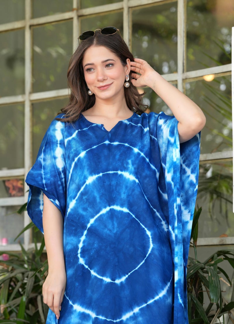 rytras Women's Rayon Tie & Dye Kaftan Kurta(RYT629-N,Blue,S) - Image 5