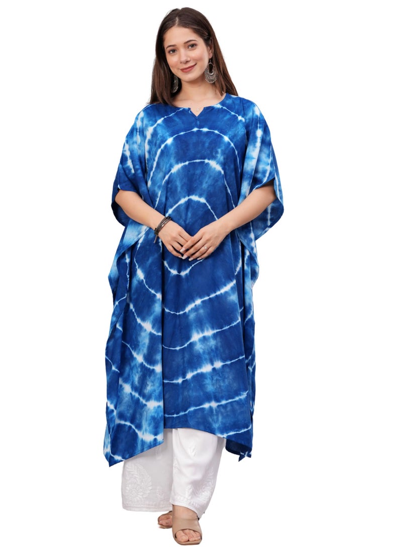 rytras Women's Rayon Tie & Dye Kaftan Kurta(RYT629-N,Blue,S) - Image 1