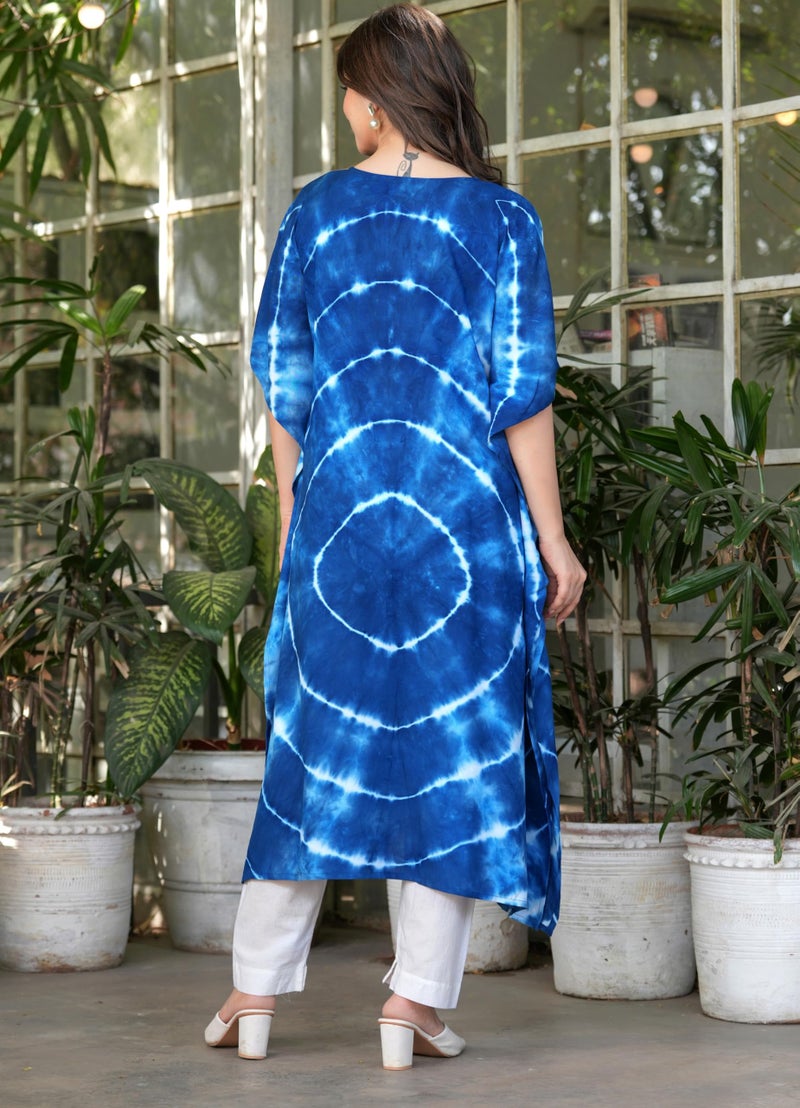 rytras Women's Rayon Tie & Dye Kaftan Kurta(RYT629-N,Blue,S) - Image 2