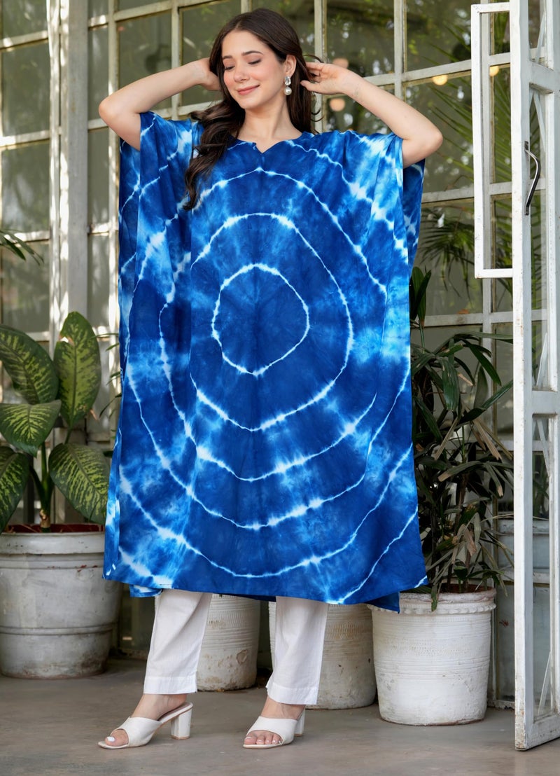 rytras Women's Rayon Tie & Dye Kaftan Kurta(RYT629-N,Blue,S) - Image 4