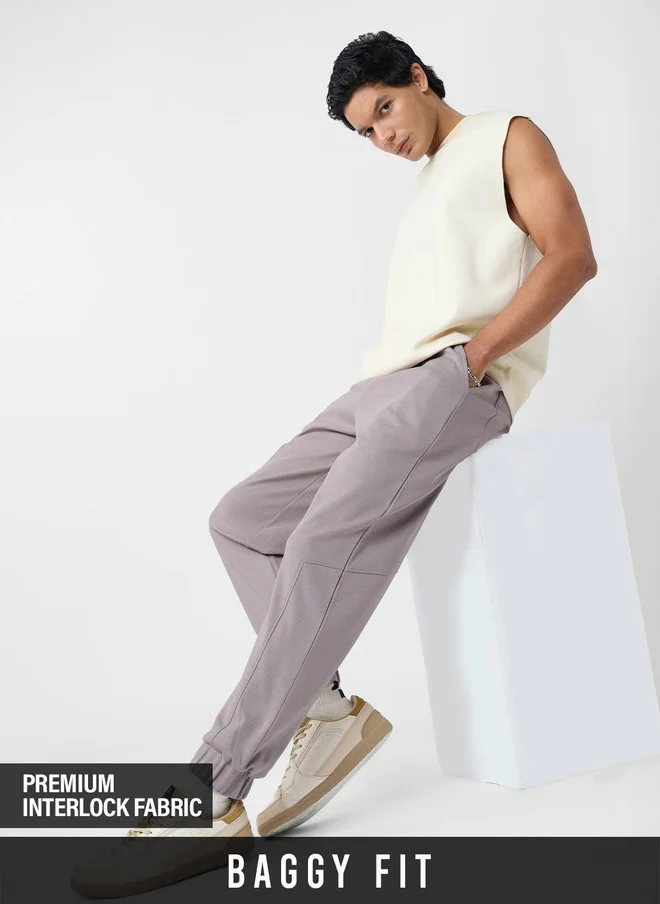 The Souled Store  The Souled Store Men Oversized Fit Solid Grey Joggers  | Best Price UAE