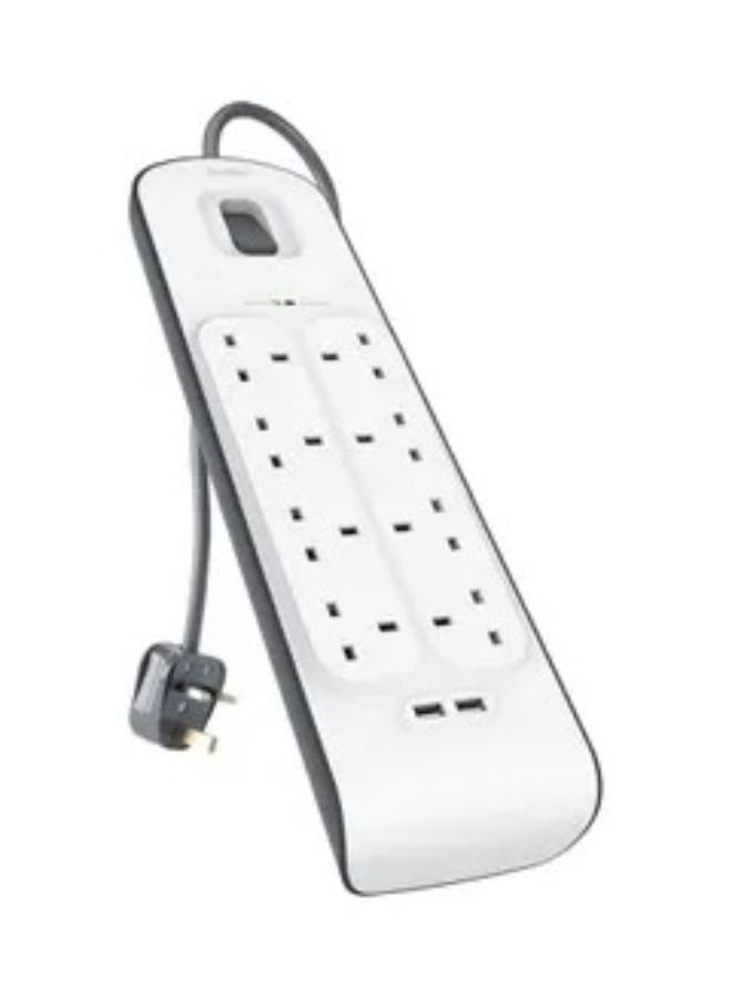 belkin 8-Outlet Surge Protection Strip With USB And Power Cord White Grey 2meter  - Image 1