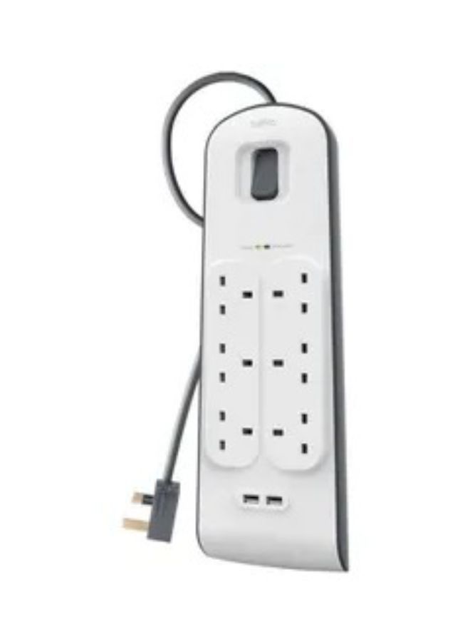 belkin 8-Outlet Surge Protection Strip With USB And Power Cord White Grey 2meter  - Image 2