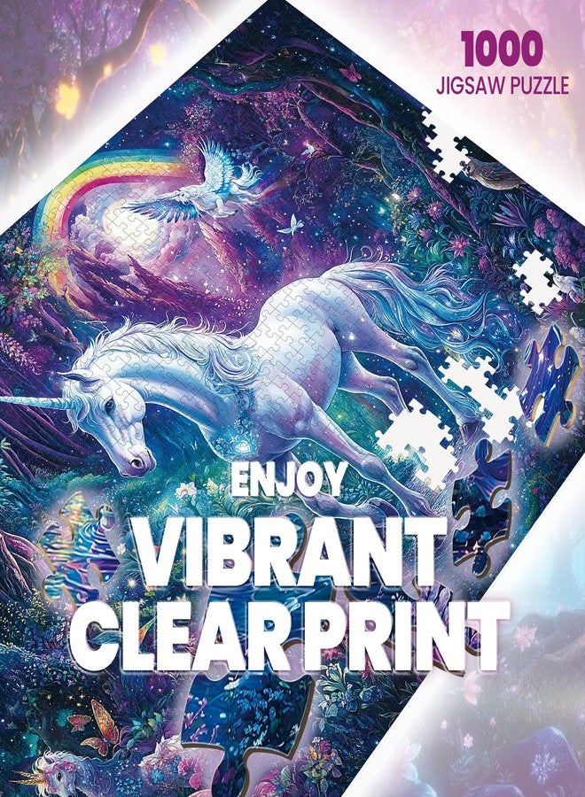 lamplig Puzzles for Adults 1000 Pieces, Glitter Unicorn 1000 Jigsaw Puzzle, Rainbow Forest Puzzle 1000 Pieces, Creative Games and Gifts Difficult Puzzle Home Decor Toy (27.5"x19.5"), 1:1 Poster - Image 2