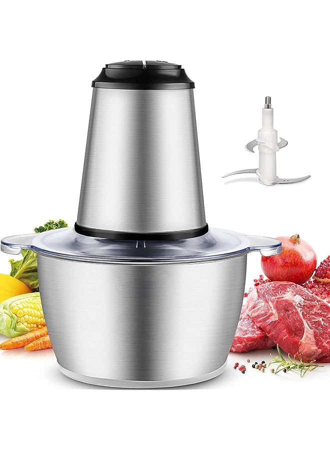 erorex Meat Grinder Electric Garlic Press Uk Plug Food Processor 2L Stainless Steel Meat Blender Food Chopper For Meat Vegetables Fruits And Nuts With 4 Sharp Blades  - Image 1