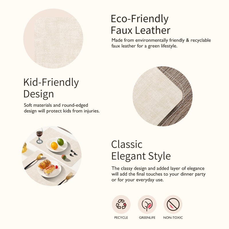 Maxpearl Faux Leather Placemats Set of 6 - Waterproof - Wipe Clean - Heat Resistant - Anti Slip Dining Table Place Mats, Suitable for Indoor & Outdoor Use, 17â€™â€™Ã—12â€™â€™, Beige - Image 3