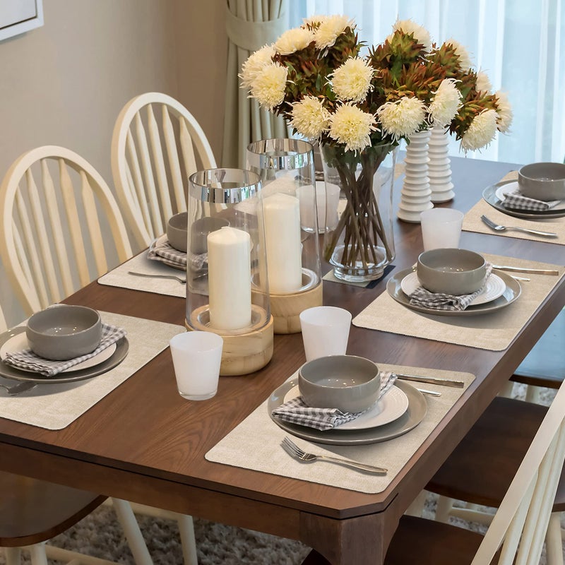 Maxpearl Faux Leather Placemats Set of 6 - Waterproof - Wipe Clean - Heat Resistant - Anti Slip Dining Table Place Mats, Suitable for Indoor & Outdoor Use, 17â€™â€™Ã—12â€™â€™, Beige - Image 2