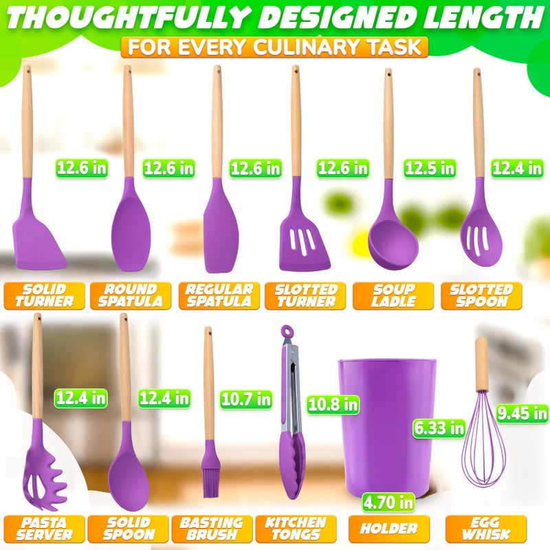 V TOWER 12 Pcs Purple Kitchen Utensils Set with Holder - Versatile Silicone Utensils Set for Cooking and Baking, Gentle on Pots and Pans, Heat-Resistant, Stylish, Easy to Clean, Purple Kitchen Accessories - Image 2