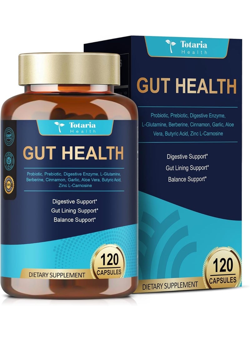 Totaria 4-in-1 Gut Health Supplement with Probiotics, Prebiotics, Postbiotics & Digestive Enzymes ,60 Billion CFU  for Digestion, Immunity & Skin ,120 Capsules - Image 1