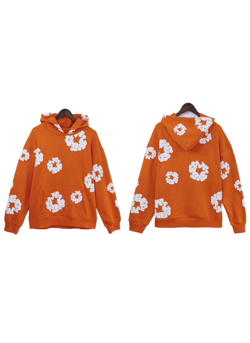 Generic - Autumn Winter New Couple Suit Sweatshirt Trousers Fleece-Lined Sweatshirt Denim Main Line Wood Cotton Hooded Shirt American Styl 5640 orange - Image 1