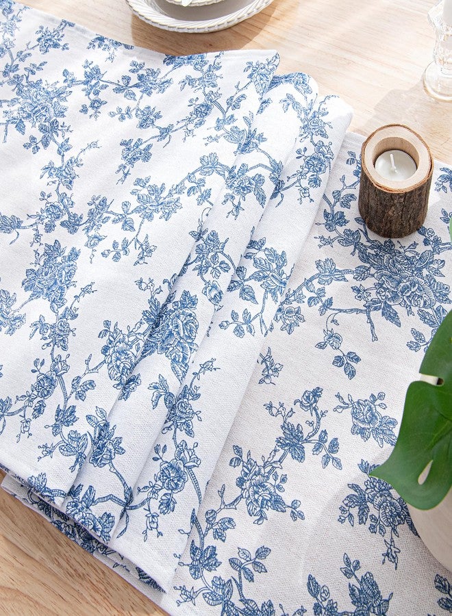 LOVOUS Blue Floral Runner for Table - 14 x 48 Inch - French Country Vintage Linen Table Runners 48 Inches Long for Holiday Kitchen Dining Wedding Home Party Decoraion,Vintage Floral - Image 4