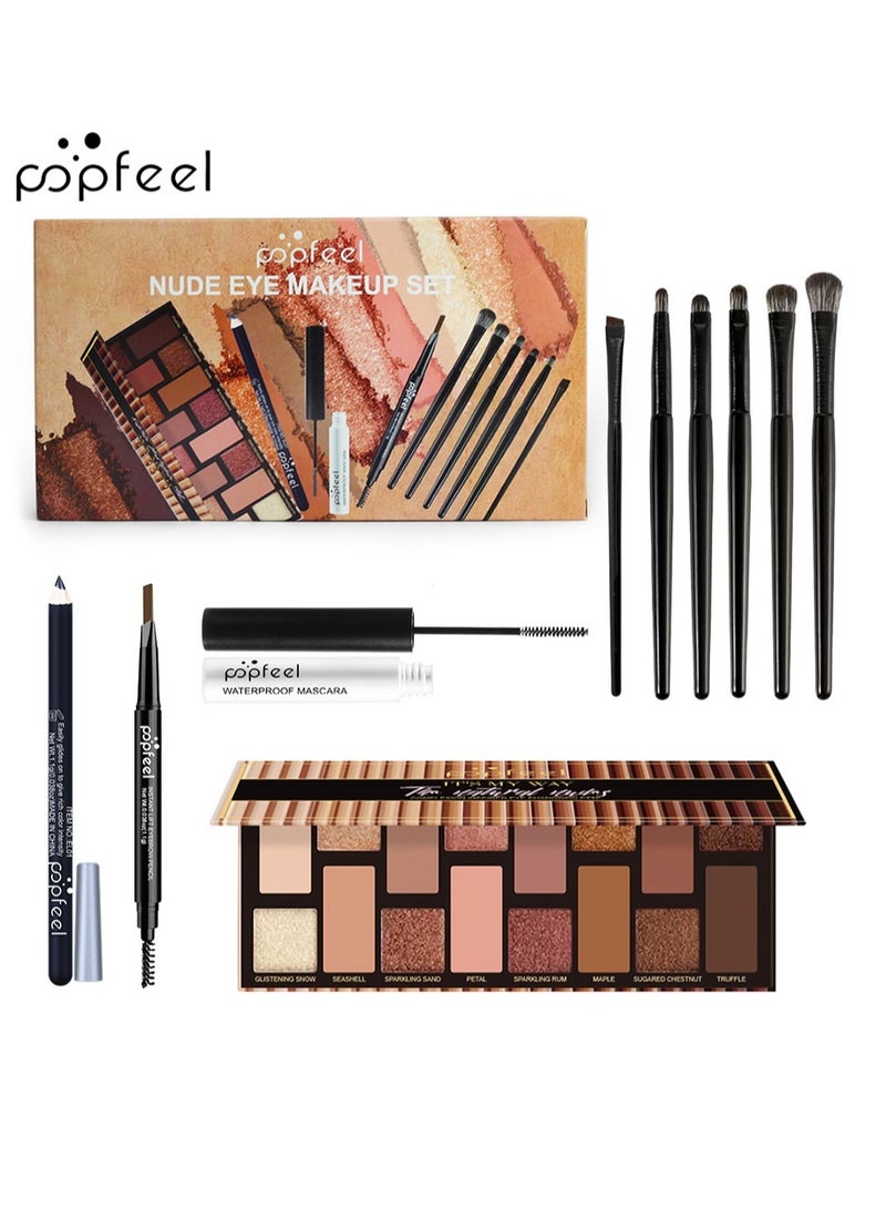 بوب فيل مجموعة مكياج فاخرة، لوحة ظلال عيون من 16 لونًا و6 فرش مكياج، قلم حواجب مزدوج الرأس + قلم تحديد العيون + ماسكارا، أساسية للمبتدئات، تدوم طويلًا ومقاومة للتلطخ - Image 5