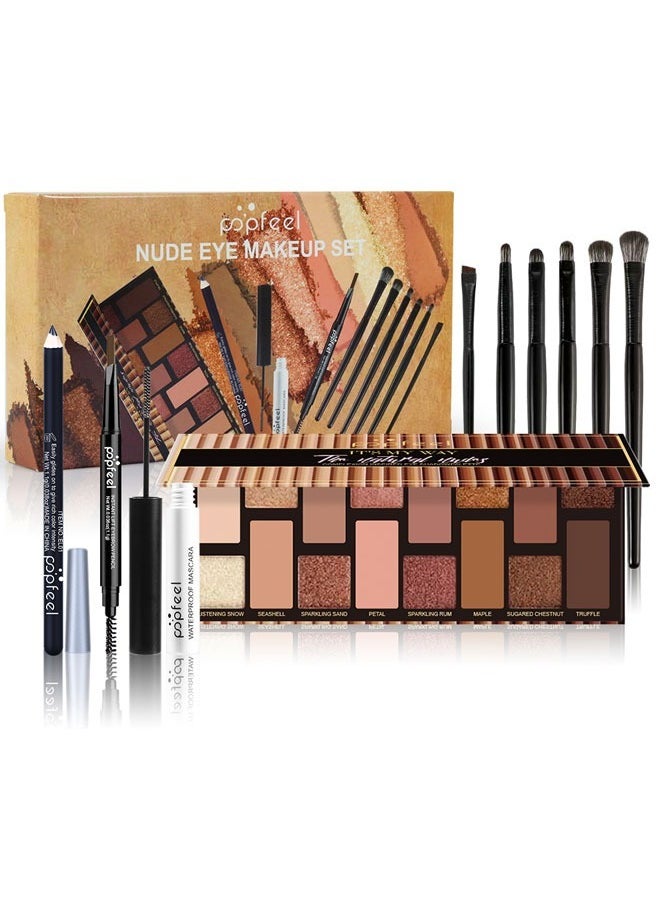 popfeel Makeup Set 16Color Palette & 6pcs Makeup Brushes eyeliner pencil  double head eyebrow pencil eye black Kit for beginner Gift Set for Women&Girls  - Image 1