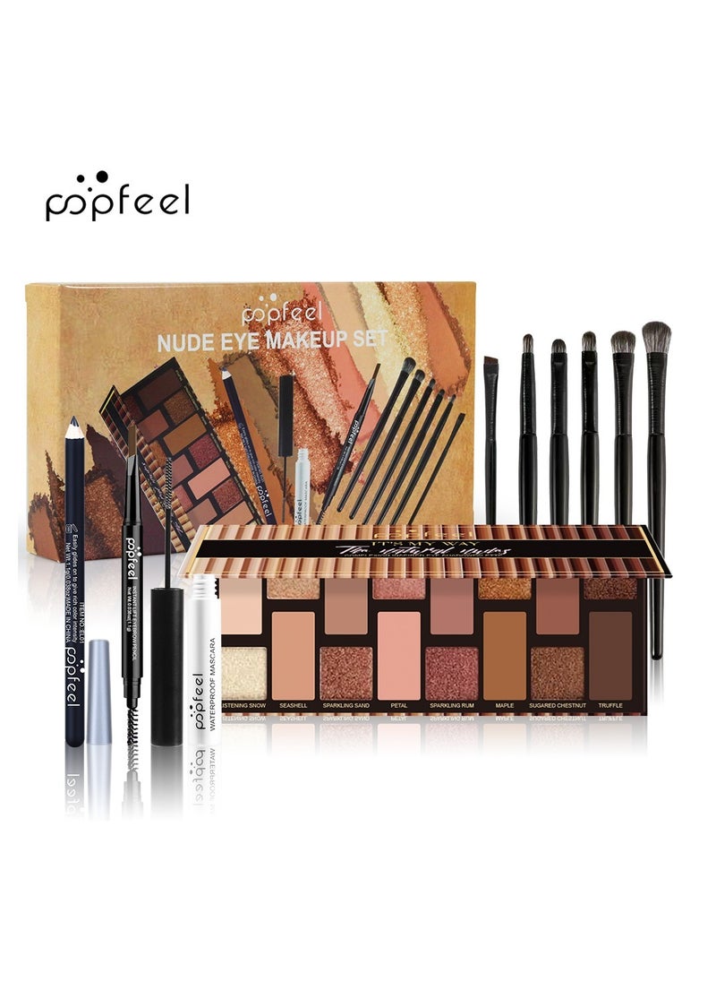 popfeel Makeup Set 16Color Palette & 6pcs Makeup Brushes eyeliner pencil  double head eyebrow pencil eye black Kit for beginner Gift Set for Women&Girls  - Image 3