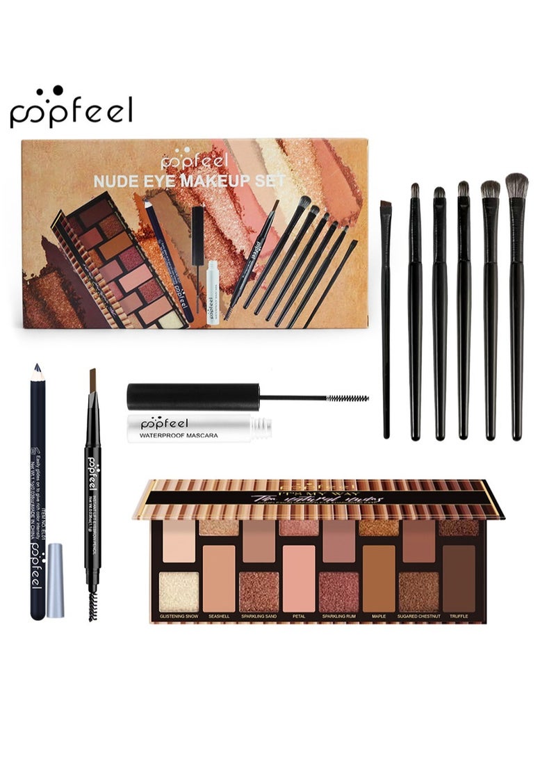 popfeel Makeup Set 16Color Palette & 6pcs Makeup Brushes eyeliner pencil  double head eyebrow pencil eye black Kit for beginner Gift Set for Women&Girls  - Image 4