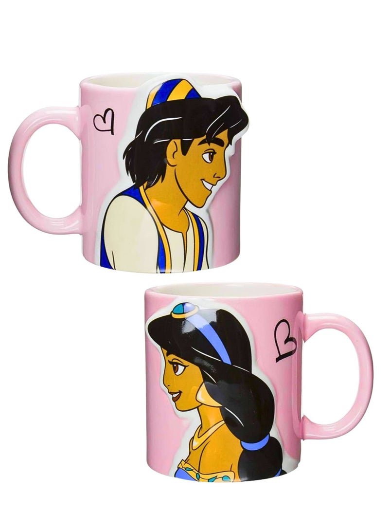 ديزني طقم أكواب علاء الدين والياسمين للزوجين – أكواب قهوة سيراميك وردية للعشاق، كوب شاي وقهوة كرتوني هدية - Image 1