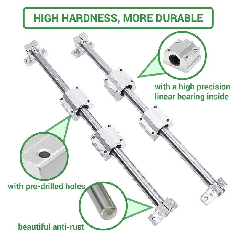 CHUANGNENG 2PCS Linear Rail 600mm 12mm Dia Linear Motion Ball Bearing with Slide Bushing &600mm Linear Shaft Optical Axis with Rod Rail Support Set - Image 4
