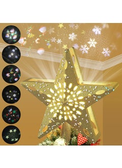 Ryhpez Ryhpez Christmas Tree Topper Golden Star Tree Topper with LED Rotating Snowflake Projector Lights 3D Glitter Lighted for Christmas Tree Decorations Holiday Party  - Image 1