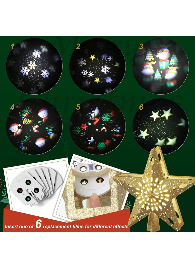 Ryhpez Ryhpez Christmas Tree Topper Golden Star Tree Topper with LED Rotating Snowflake Projector Lights 3D Glitter Lighted for Christmas Tree Decorations Holiday Party  - Image 2