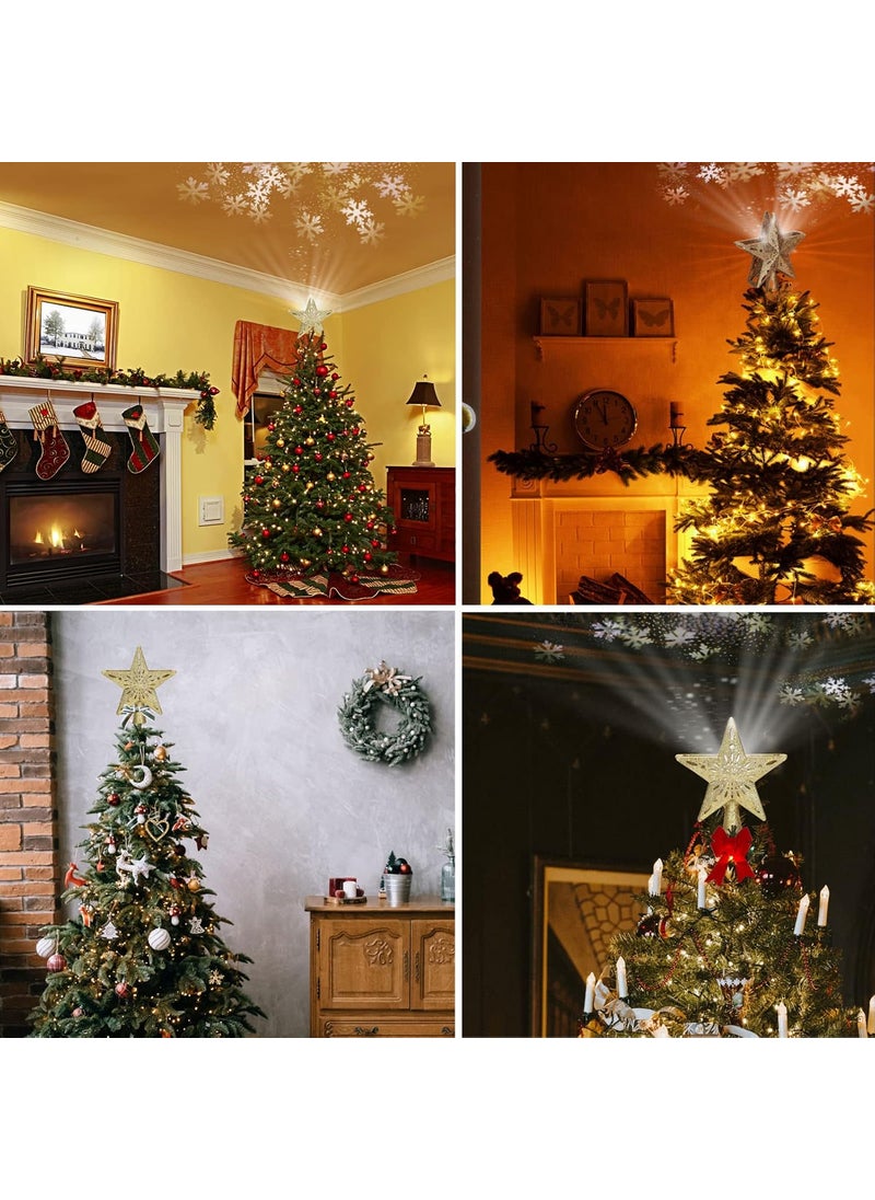 Ryhpez Ryhpez Christmas Tree Topper Golden Star Tree Topper with LED Rotating Snowflake Projector Lights 3D Glitter Lighted for Christmas Tree Decorations Holiday Party  - Image 4