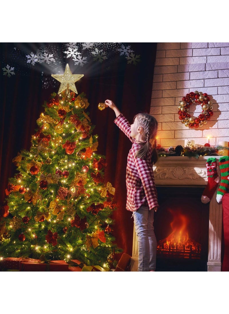Ryhpez Ryhpez Christmas Tree Topper Golden Star Tree Topper with LED Rotating Snowflake Projector Lights 3D Glitter Lighted for Christmas Tree Decorations Holiday Party  - Image 3