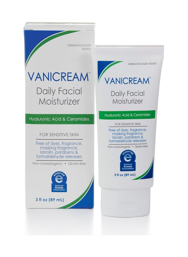 Vanicream Daily facial moisturizer with ceramides and hyaluronic acid, hydrating and nourishing, lightweight and oil-free, free of common irritants, suitable for sensitive skin, unisex, 89ml - Image 1