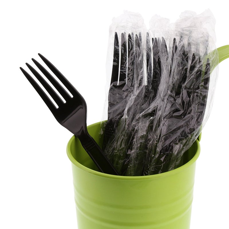 AmerCareRoyal Heavy Weight Individually Wrapped Disposable Polypropylene Plastic Forks for Restaurants and Catering Black Pack of 1000