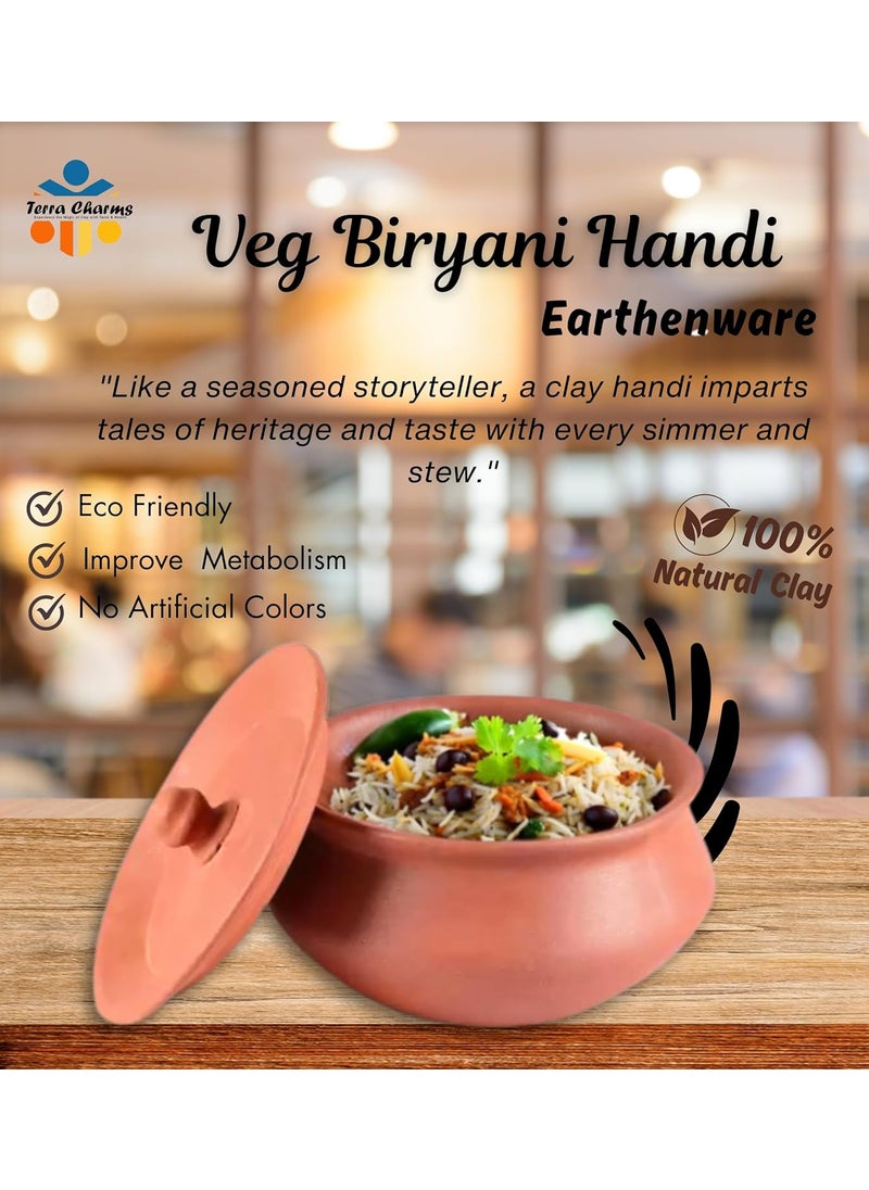Terra Charms Terra Charms Terracotta Clay Pot Serving Pot Hand Craft Handi for Making Veg Biryani Taste for Healthy Naturelly Food Fitness Light Weight Curd Bowl for Cooking1L Capacity  - Image 2
