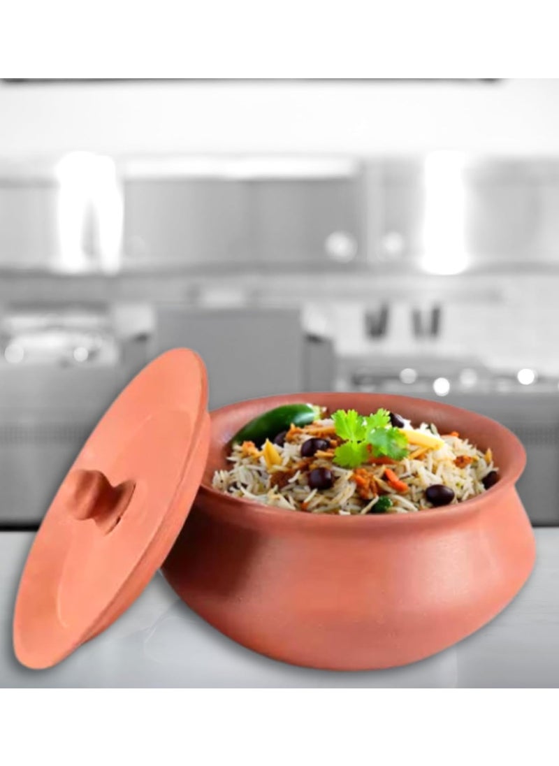 Terra Charms Terra Charms Terracotta Clay Pot Serving Pot Hand Craft Handi for Making Veg Biryani Taste for Healthy Naturelly Food Fitness Light Weight Curd Bowl for Cooking1L Capacity  - Image 1