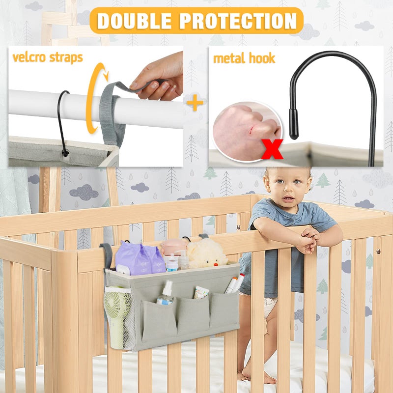 Lilithye Bedside Caddy Organizer With Fixed Straps & Water Bottle Holder For Home  College Dorm  Bunk Bed  Hospital & Crib Bed Rails (2 Pcs  Grey) - Image 4