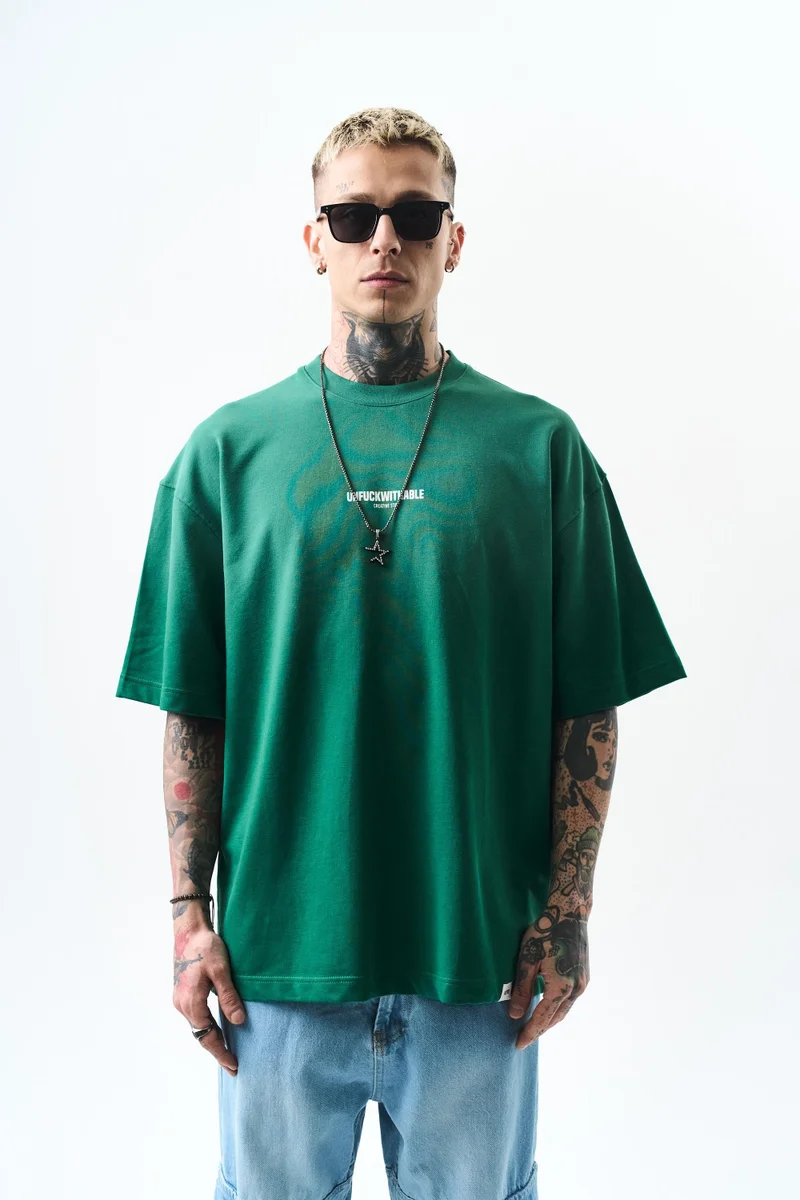 RESPIRE Men's Unfuckwithable Print Oversize T-Shirt, Olive Green (Nefti)