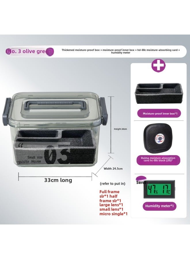 Camera Moisture-proof Box SLR Lens Drying Box Photographic Equipment Electronic Components Tea Collector Sealed Box-Color:No. 3 Olive Green + Hd-80 Moisture Absorption Card + Moisture-proof Inner Box (moisture Delivery Thermometer/seal⚑⚑  - Image 1