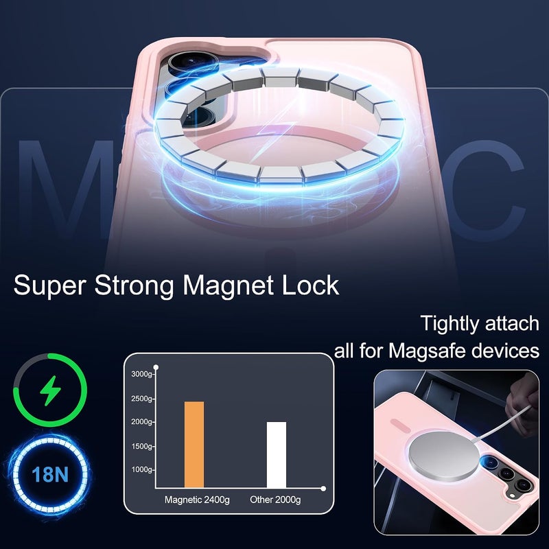حافظة Pilaru المغناطيسية لهاتف Samsung S23 [متوافقة مع تقنية MagSafe] | 2 طبقة حماية للشاشة | مقاومة للتصفر وبصمات الأصابع، مقاومة للصدمات، نسيج ناعم وشفاف يناسب شكل الهاتف - لون وردي - Image 4