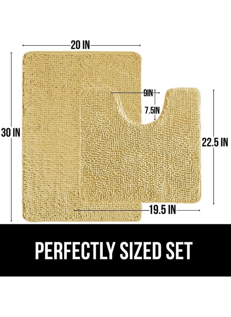 TYCOM - Tycom Bathroom Rugs Bath Mat Non Slip Fluffy Soft Plush Microfiber Shower Carpet Rug Washable Non-Slip Carpet Mat for Bathroom Floor 50 By 80 CM Short 2Packs Beige. - Image 1