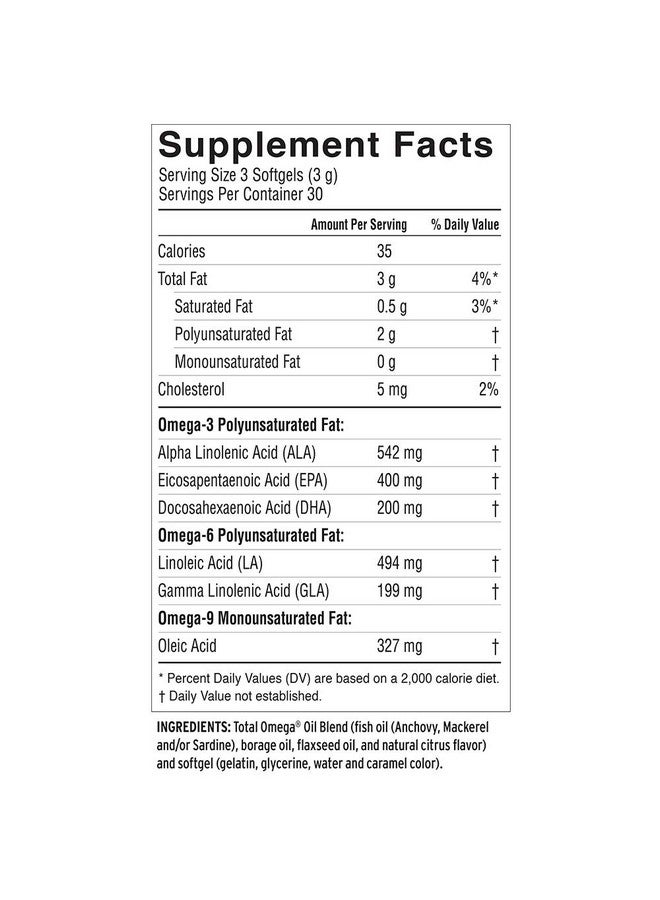 BARLEAN'S Total Omega 3 6 9 Softgels Blended Fish Oil Supplement With Borage And Flaxseed Oil 1000 Mg Omegas Ala Epa Dha And Gla For Joint Support Supplements And Heart Health 90 Count  - Image 4
