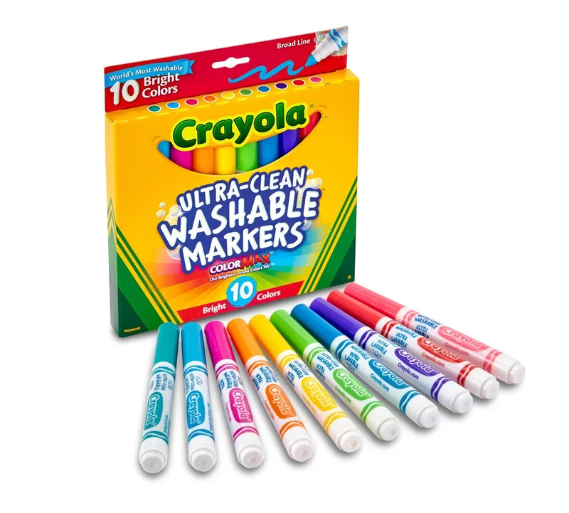 كرايولا Crayola 10 Count Ultra-Clean Washable Bright, Broad Line, Color Max Markers