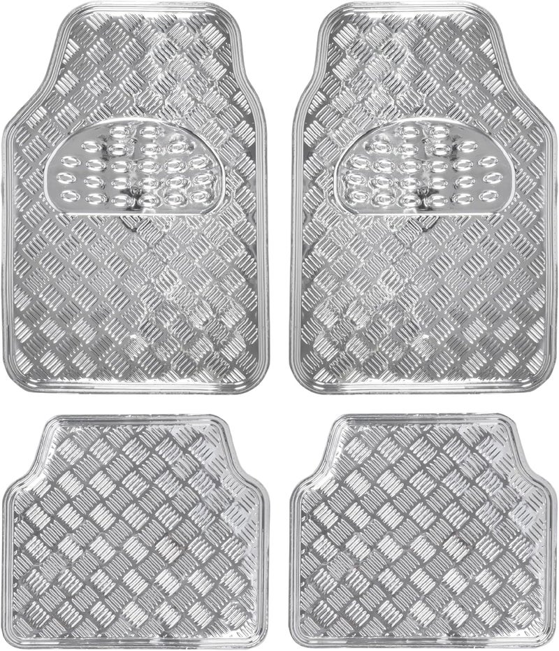 BDK Universal Fit 4-Piece Metallic Design Car Floor Mat - (Silver) (MT-641-SL) - Image 1