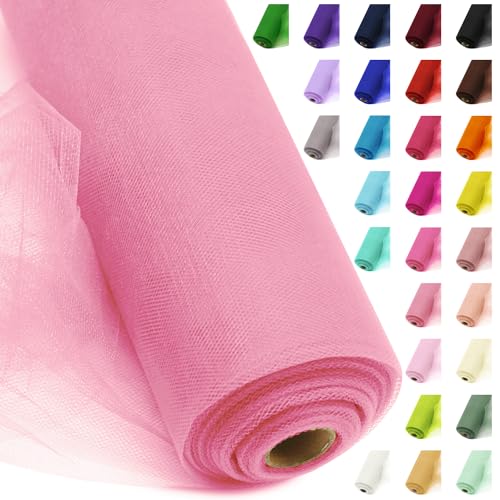 Ableme Deco 54" x 20 Yards Pink Tulle Fabric Rolls - Tutu Spool Bolt for DIY Wedding Decoration, Baby Shower Tutu Skirt, Gift Wrapping - Large Matte Tulle, Roll Packaging - Image 1