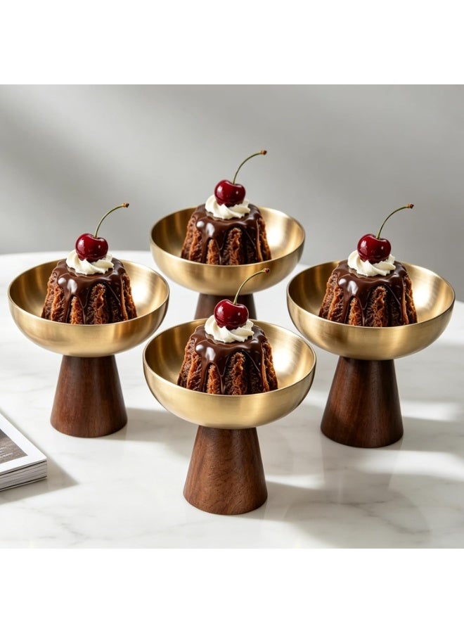 Arabest Ice Cream Bowls Set of 4 - Stainless Steel Footed Dessert Bowls, Elegant Wood Base Ice Cream Cups, Multipurpose Dessert Cups for Sundaes, Trifle & More(Golden) - Image 3