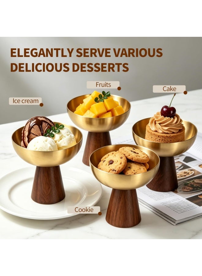 Arabest Ice Cream Bowls Set of 4 - Stainless Steel Footed Dessert Bowls, Elegant Wood Base Ice Cream Cups, Multipurpose Dessert Cups for Sundaes, Trifle & More(Golden) - Image 4