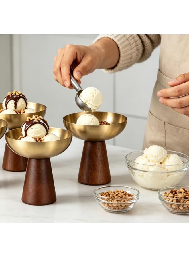 Arabest Ice Cream Bowls Set of 4 - Stainless Steel Footed Dessert Bowls, Elegant Wood Base Ice Cream Cups, Multipurpose Dessert Cups for Sundaes, Trifle & More(Golden) - Image 5