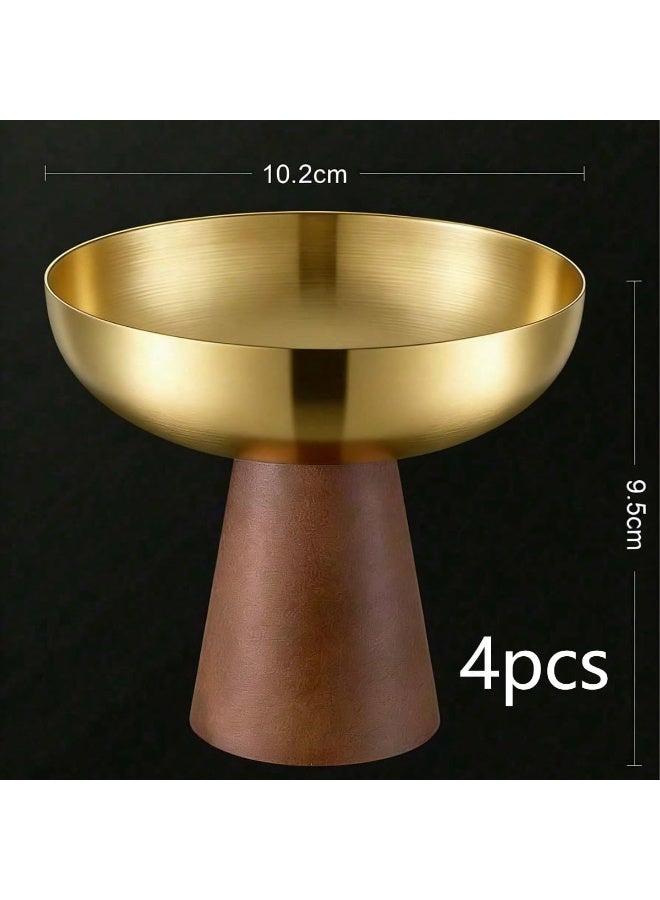 Arabest Ice Cream Bowls Set of 4 - Stainless Steel Footed Dessert Bowls, Elegant Wood Base Ice Cream Cups, Multipurpose Dessert Cups for Sundaes, Trifle & More(Golden) - Image 2