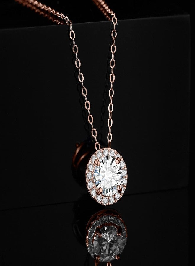 JewelryPalace Halo 1.2ct Moissanite Round Cut Pendant Necklace for Women, 14K Rose Gold Plated 925 Sterling Silver Necklaces for Her, Simulated Diamond Jewelry Sets 18 Inches Chain VVS D-F - Image 3