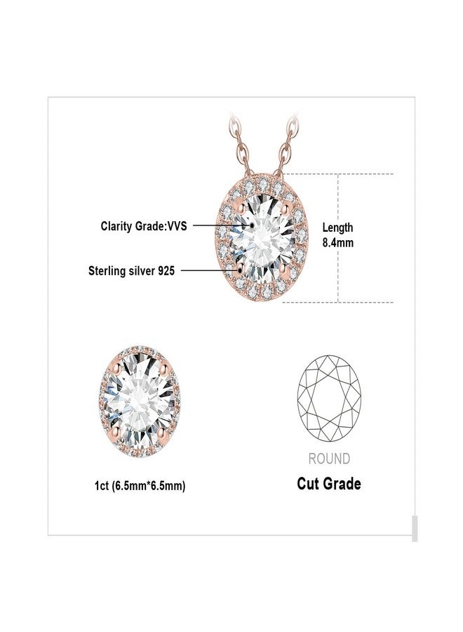 JewelryPalace Halo 1.2ct Moissanite Round Cut Pendant Necklace for Women, 14K Rose Gold Plated 925 Sterling Silver Necklaces for Her, Simulated Diamond Jewelry Sets 18 Inches Chain VVS D-F - Image 2
