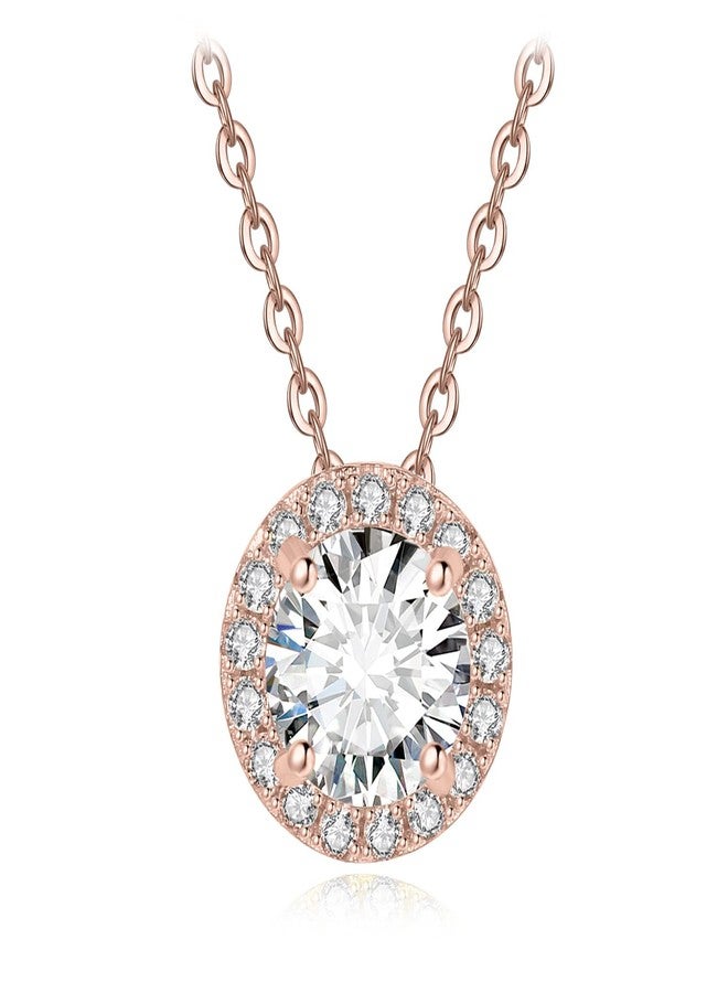 JewelryPalace Halo 1.2ct Moissanite Round Cut Pendant Necklace for Women, 14K Rose Gold Plated 925 Sterling Silver Necklaces for Her, Simulated Diamond Jewelry Sets 18 Inches Chain VVS D-F - Image 1