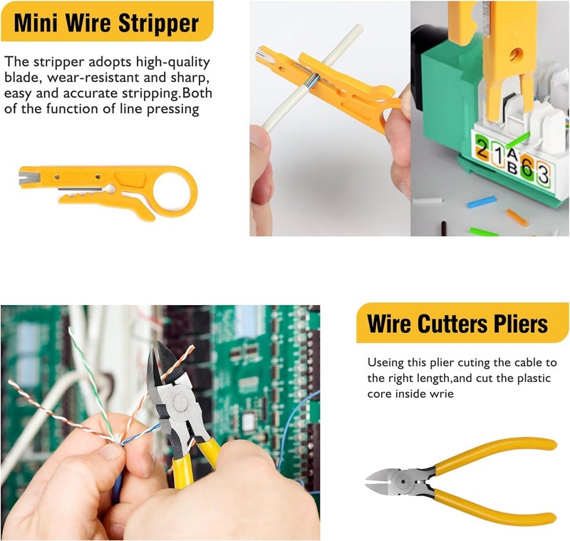 XIKKART Crimping Tool RJ45, Passthrough Kit Cat7 Cat6A Cat6 Cat5E Cat5 RJ45 Ethernet Crimp Tools with 50PCS Cat6 Pass Through Connectors 50PCS Boot Covers 1 Lan Network Tester + Battery - Image 5