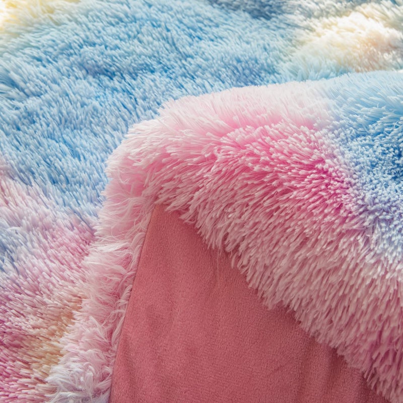 Roscloud Faux Fur Kids Girls Sunshine Rainbow Comforter Sets Twin/Full - 3PC Bed Set Warm Comfortable Soft Plush Flannel Velvet Fluffy Fuzzy Beddingï¼ˆComforter x 1 Pillowcases x 2ï¼‰ - Image 5
