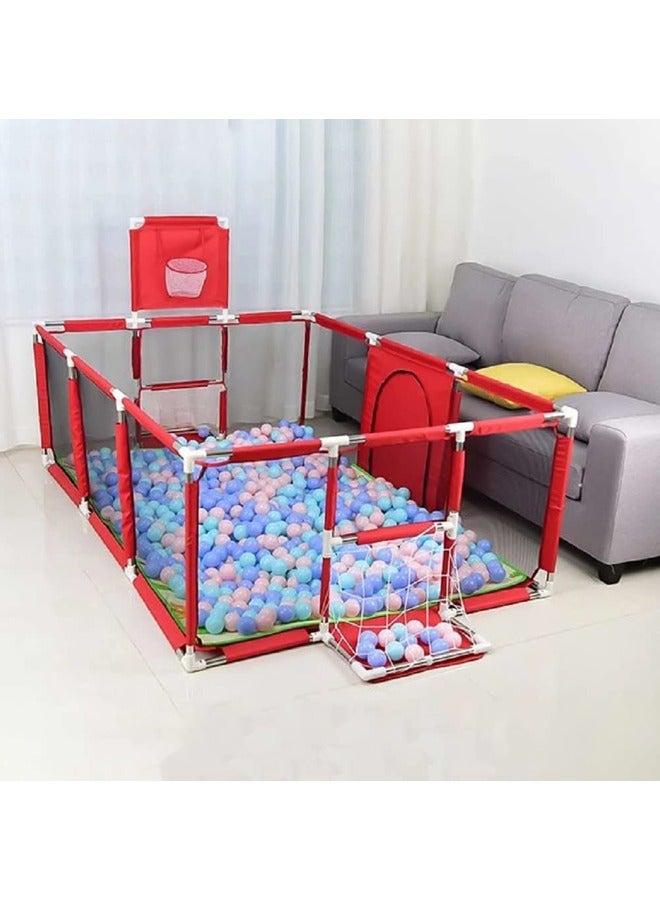 Large Playpen for Babies and Toddlers,Baby Ball Pit Kids Play Pen, Basketball Hoop, Children's Fence Play Area, Indoor Outdoor Kids, Fun Activities (Red) - Image 2