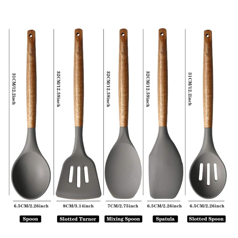 Miusco Acacia Wood Miusco 5 Piece Silicone Cooking Utensil Set with Natural Acacia Hard Wood Handle - Image 2
